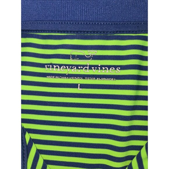 Vineyard Vines Mens Green & Blue Striped Polo Shirt Large Whale Logo - Picture 5 of 7
